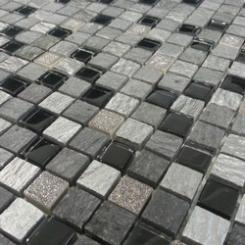 Glas - Naturstein - Mosaik Black | Grey 1.5 x 1.5cm 
