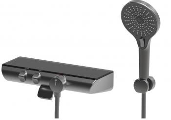 HSK Shower-Set Komplett-Set 1.40 AquaXPro Gunmetall gebürstet mit Echtglasablage (ESG), Schwarz