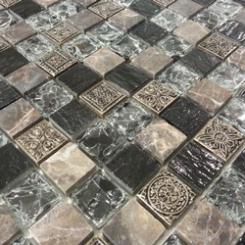 Glas - Naturstein - Mosaik Travertin | Black 2.3 x 2.3cm 