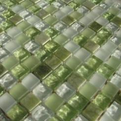 Glas - Naturstein - Mosaik Grün Mix 1.5 x 1.5cm 