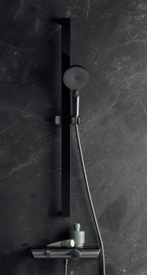 HSK Shower-Set Komplett-Set 1.35 AquaXPro Gunmetall gebürstet mit Echtglasablage (ESG), Schwarz