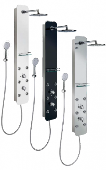 Aktion! HSK Duschpaneel SOFTCUBE Korpus Edelstahl, Front Edelglass weiß/schwarz/Spiegel 