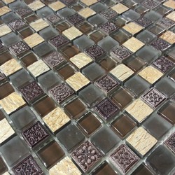 Glas - Naturstein - Mosaik Black | Brown | Gold 1.5 x 1.5cm 