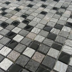 Glas - Naturstein - Mosaik Black | Grey 1.5 x 1.5cm 