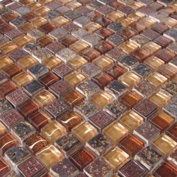 Glas - Naturstein - Mosaik Braun | Gelb 1.5 x 1.5cm 