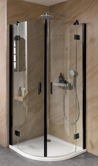 HSK Duschkabine Aperto RUNDDUSCHE pendelbar, 4-TEILIG Klar hell  | 100x90 L | Schwarz-matt
