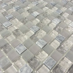 Glas - Naturstein - Mosaik Light Grey 1.5 x 1.5cm 