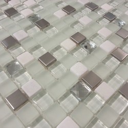 Glas - Metall - Mosaik White 1.5 x 1.5cm 