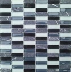 Glas - Naturstein - Mosaik Grau Mix 1.5 x 5cm 