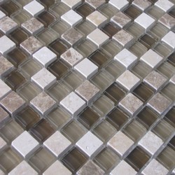 Glas - Naturstein - Mosaik Braun | Beige 1.5 x 1.5cm 