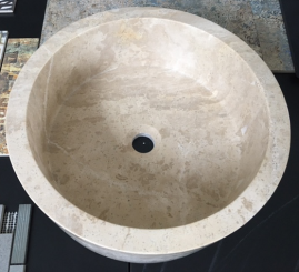 Aufsatz-Waschbecken beige rund Naturstein poliert 